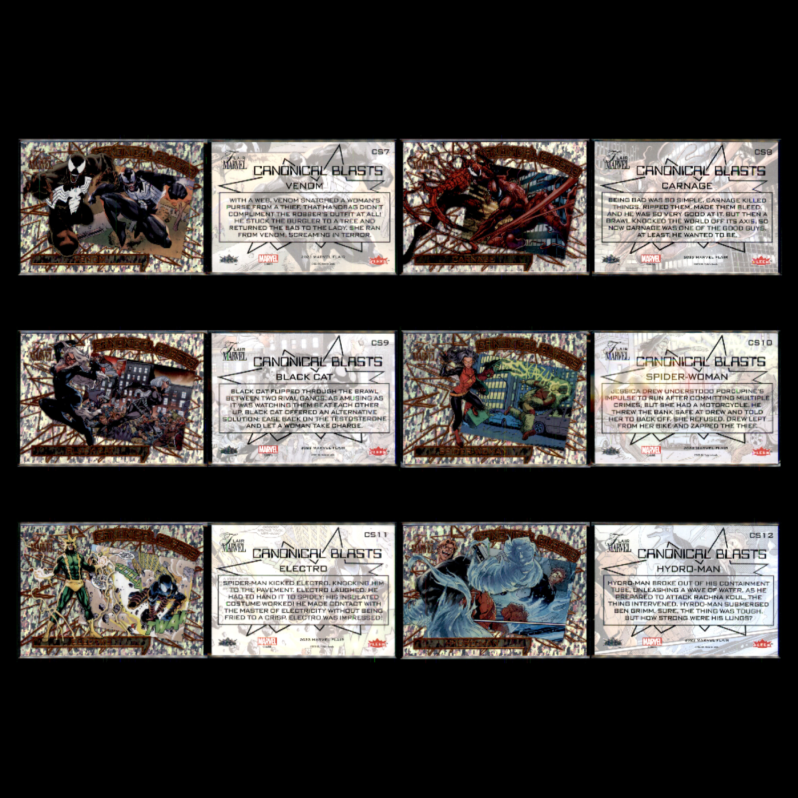 2023 UD Fleer Marvel Flair CANONICAL BLASTS 100 Card Complete Set Deadpool Venom