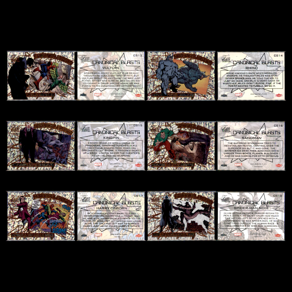 2023 UD Fleer Marvel Flair CANONICAL BLASTS 100 Card Complete Set Deadpool Venom