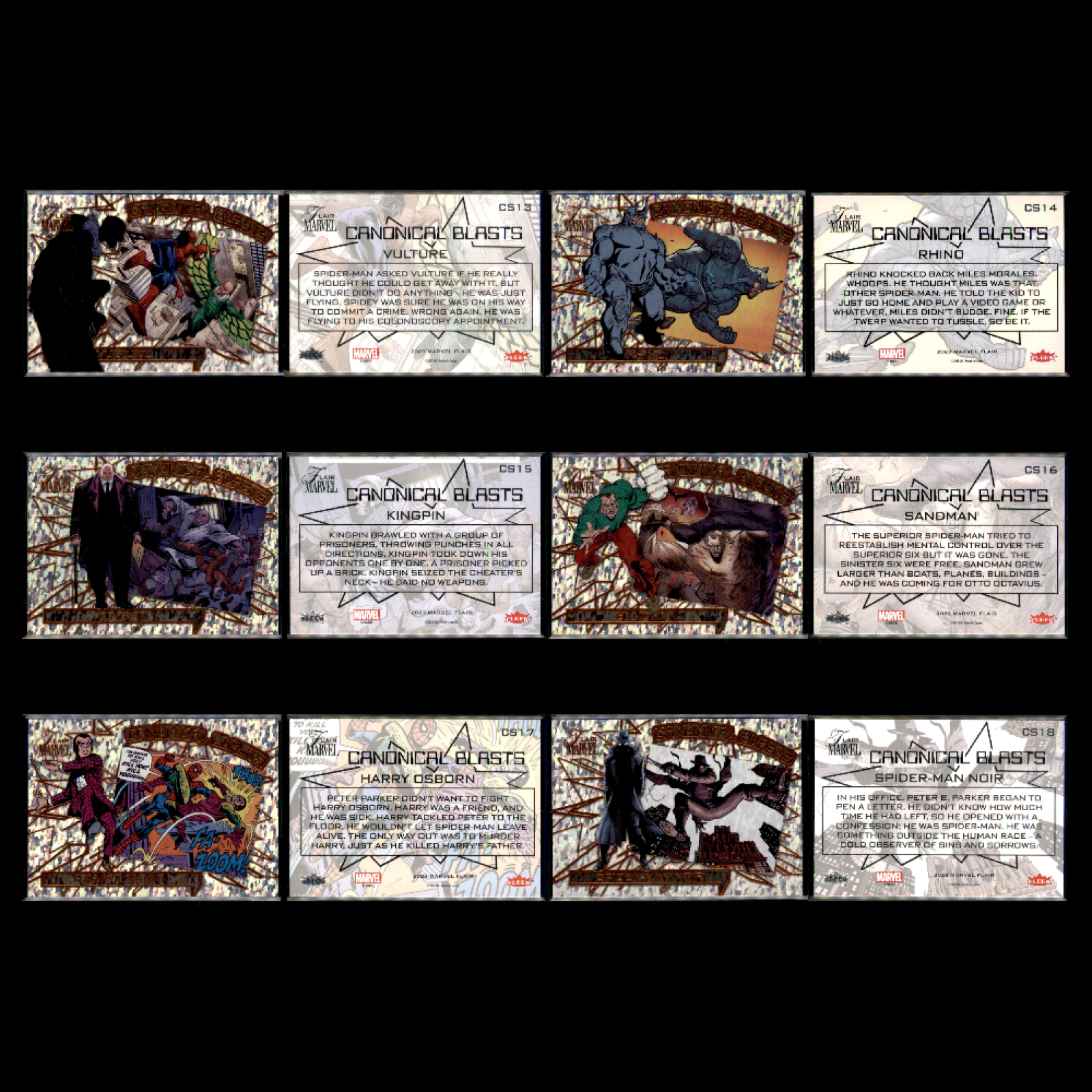 2023 UD Fleer Marvel Flair CANONICAL BLASTS 100 Card Complete Set Deadpool Venom