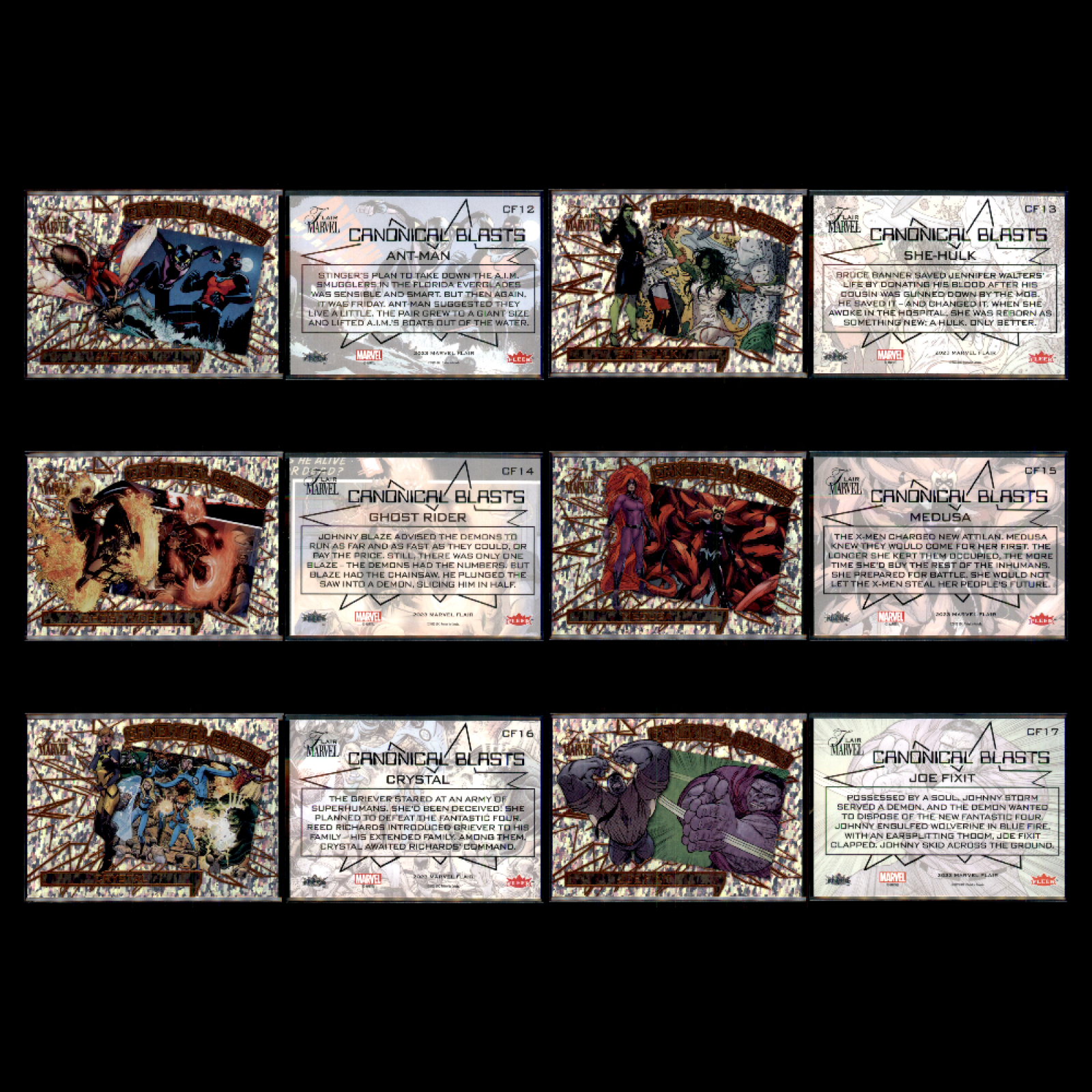 2023 UD Fleer Marvel Flair CANONICAL BLASTS 100 Card Complete Set Deadpool Venom