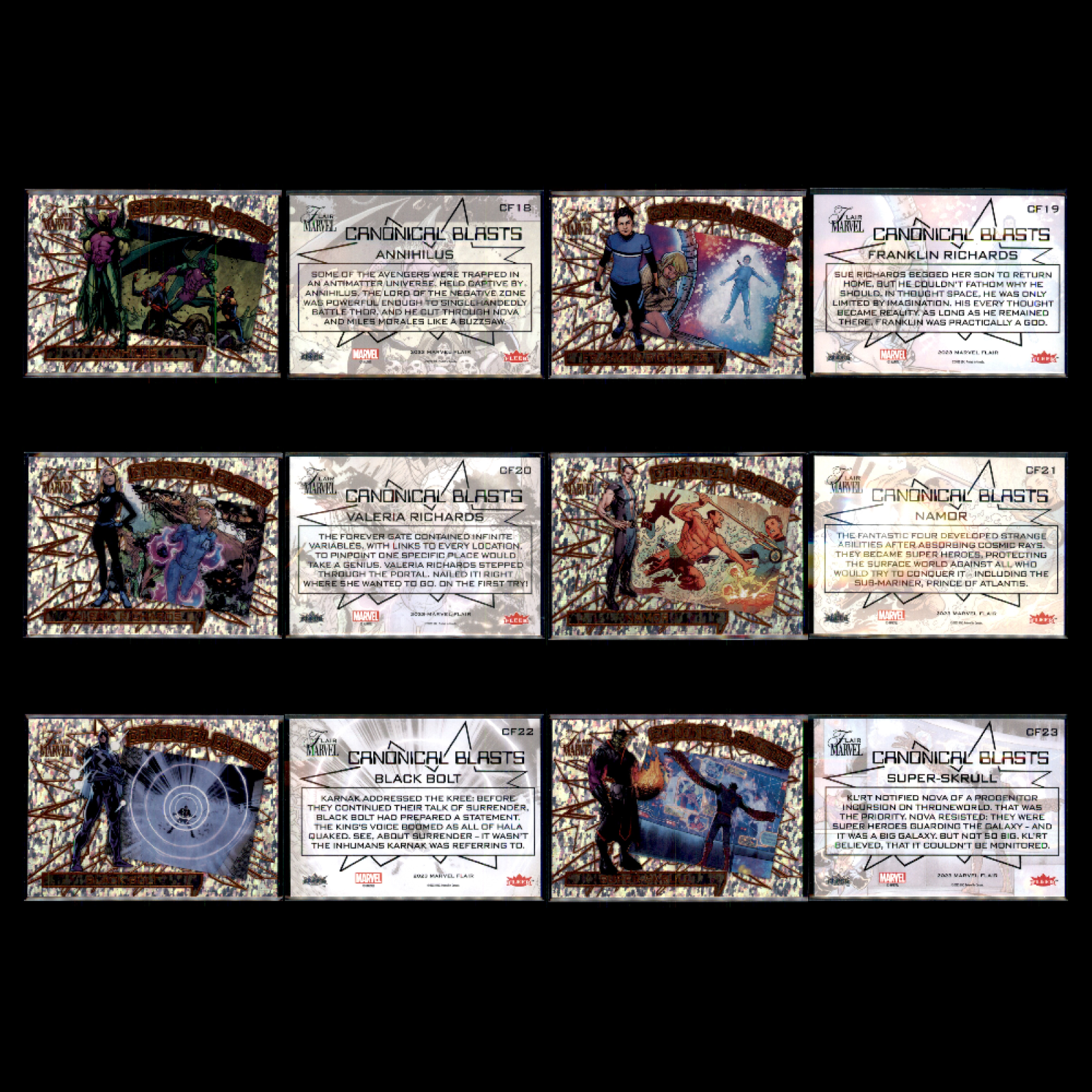 2023 UD Fleer Marvel Flair CANONICAL BLASTS 100 Card Complete Set Deadpool Venom