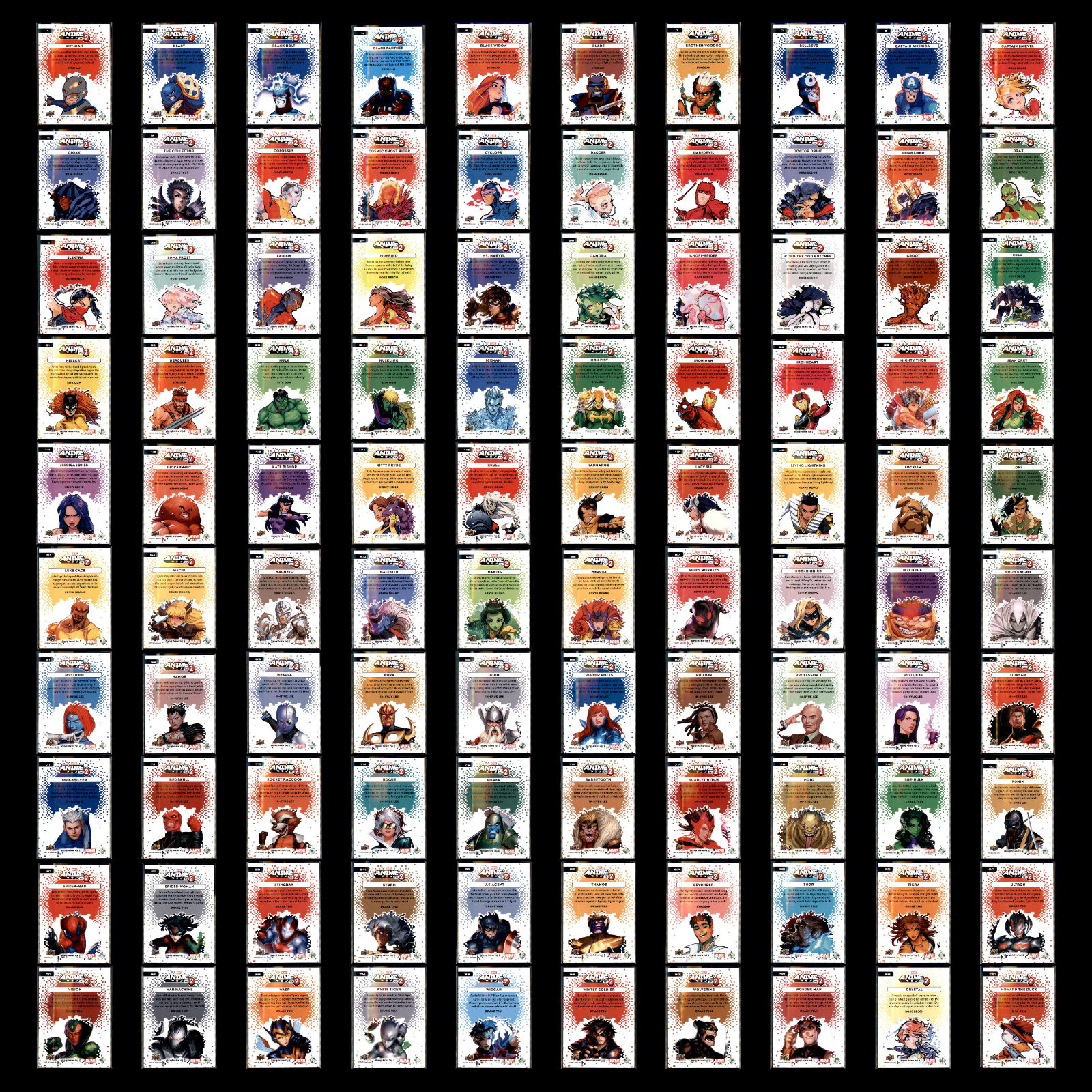 Upper Deck Marvel Anime Vol 2 Thatched Foil Set 100 Cards Spiderman Wolverine NM