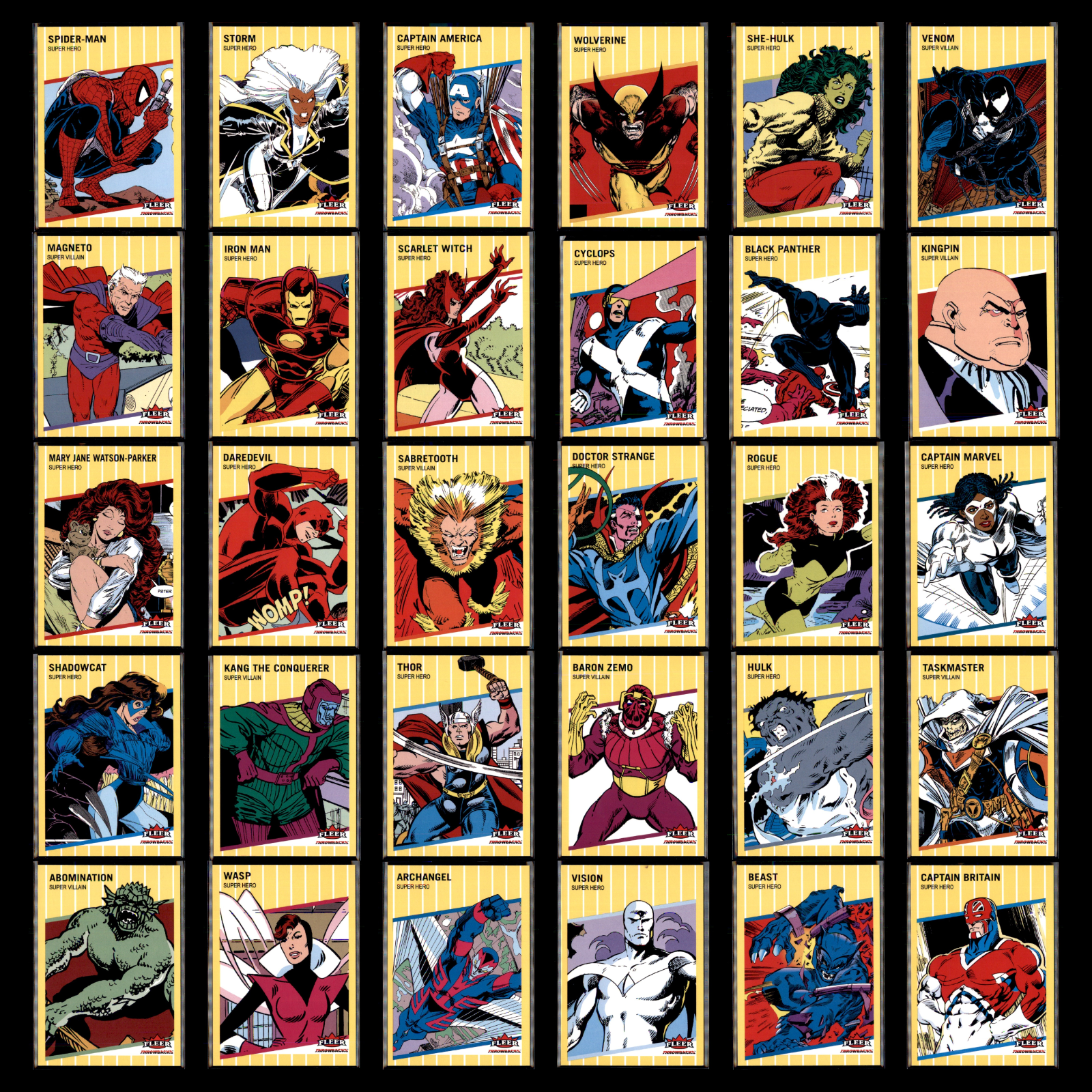 2023 Upper Deck 89 Fleer Marvel Throwbacks Yellow Complete Set #/289 30 Cards NM