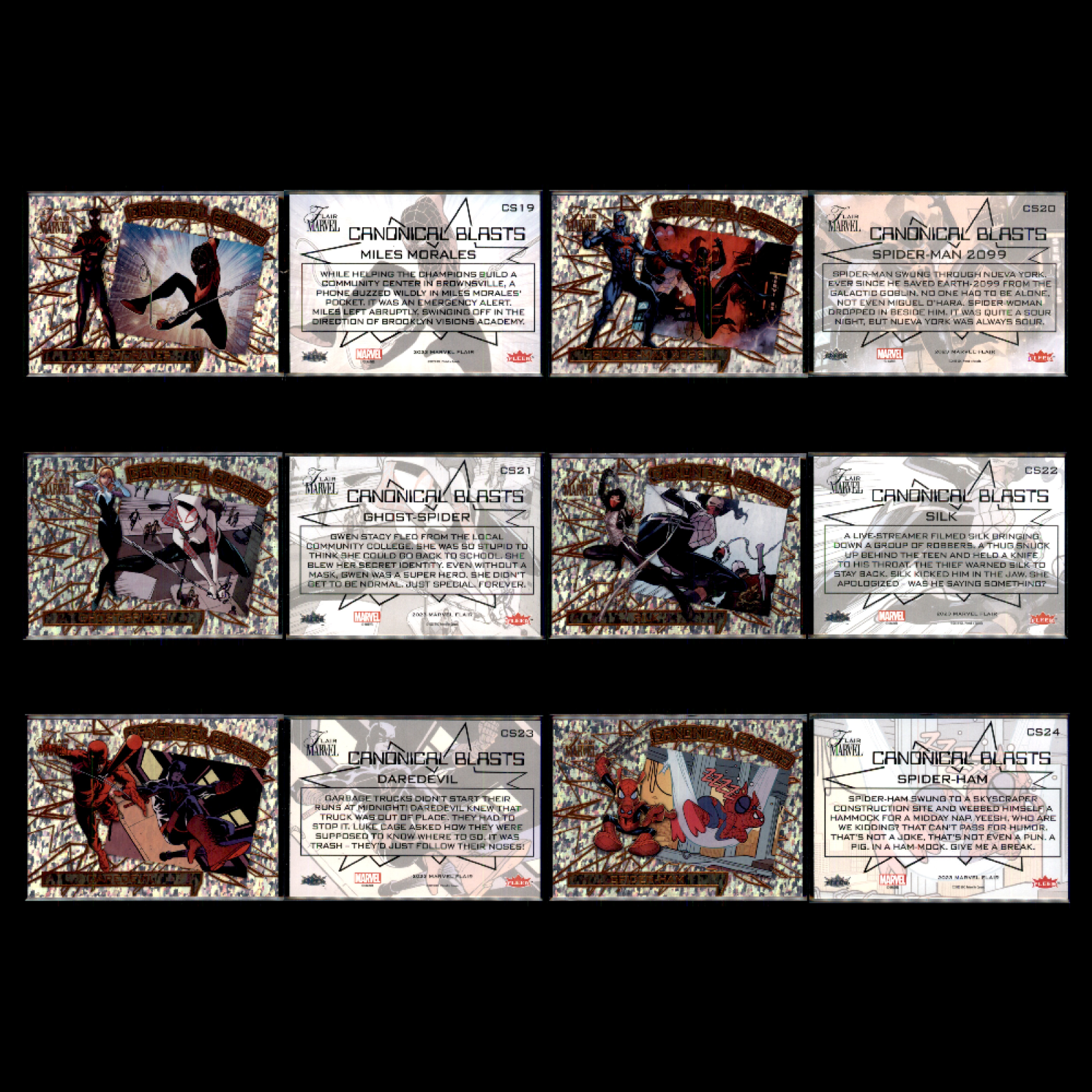 2023 UD Fleer Marvel Flair CANONICAL BLASTS 100 Card Complete Set Deadpool Venom