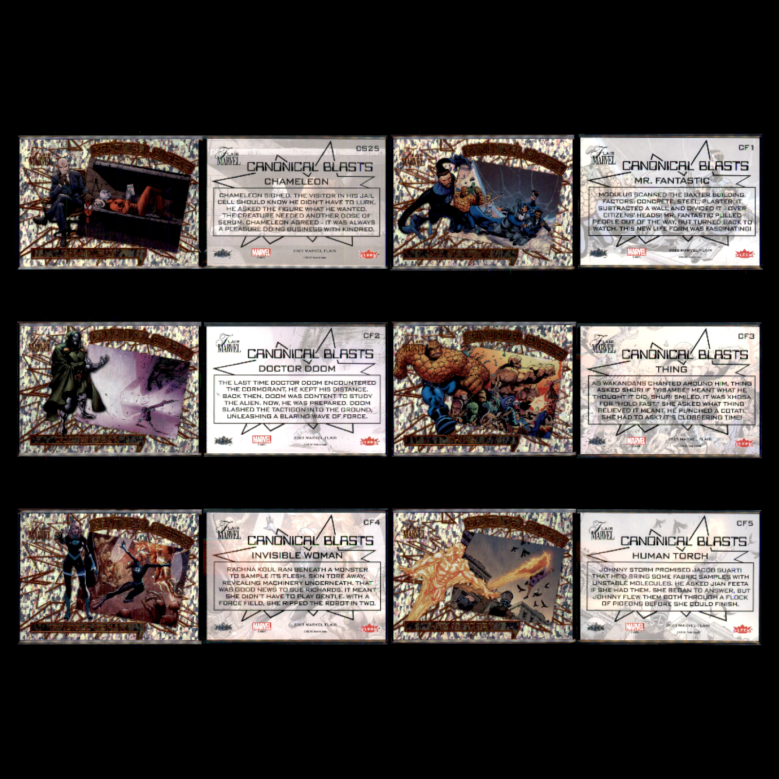2023 UD Fleer Marvel Flair CANONICAL BLASTS 100 Card Complete Set Deadpool Venom