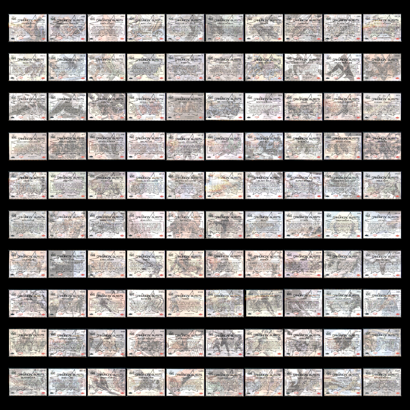 2023 UD Fleer Marvel Flair CANONICAL BLASTS 100 Card Complete Set Deadpool Venom