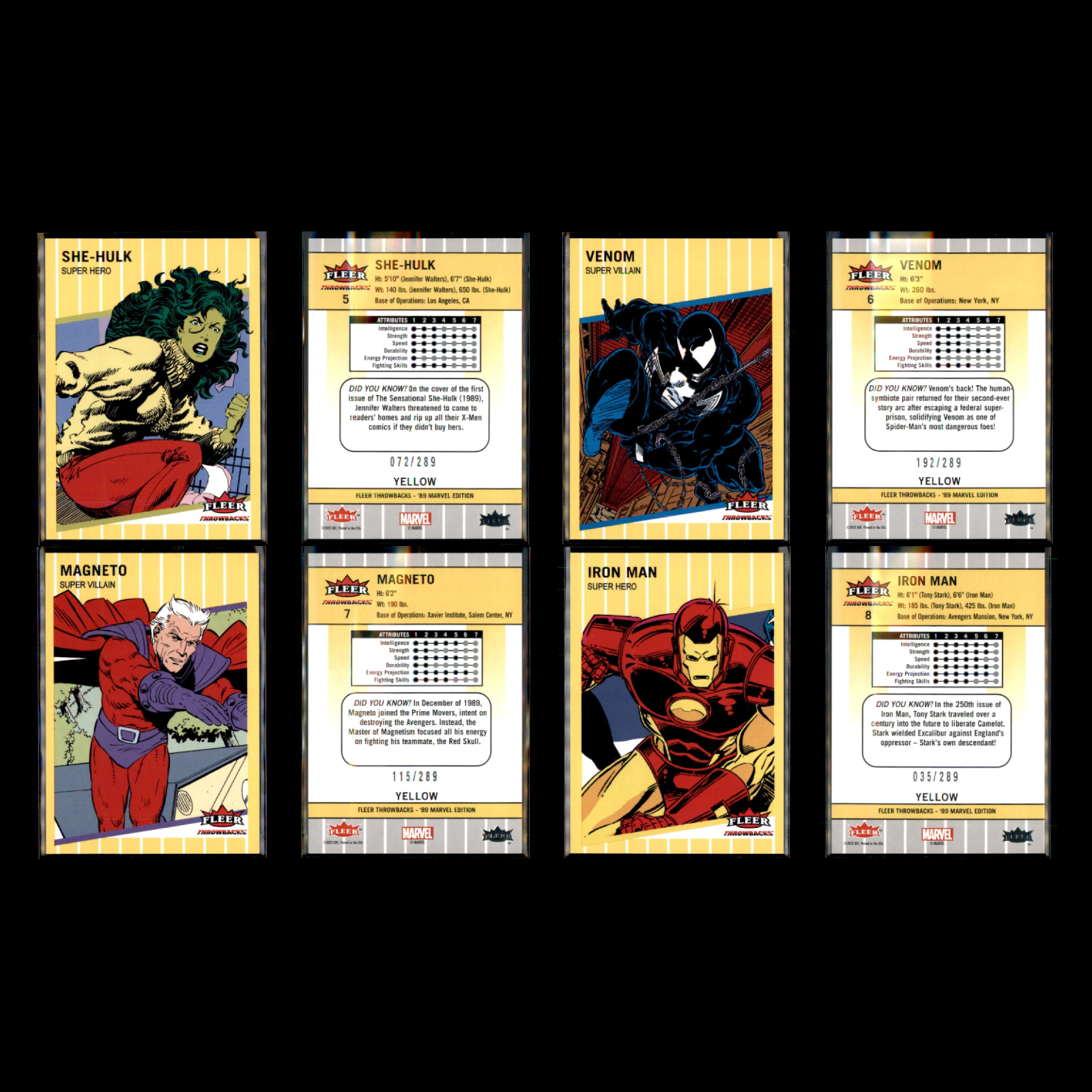 2023 Upper Deck 89 Fleer Marvel Throwbacks Yellow Complete Set #/289 30 Cards NM