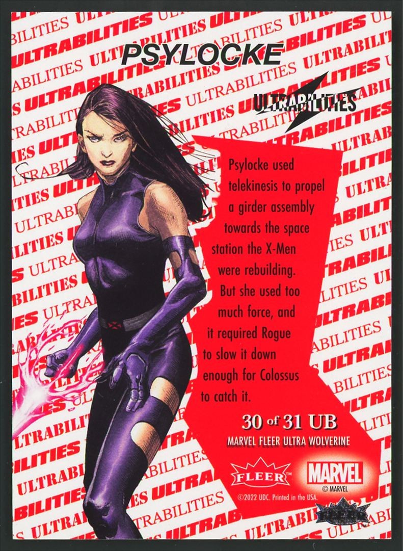 2022 Fleer Ultra Wolverine Ultrabilities Complete Set 31 Cards Deadpool X23 Hulk