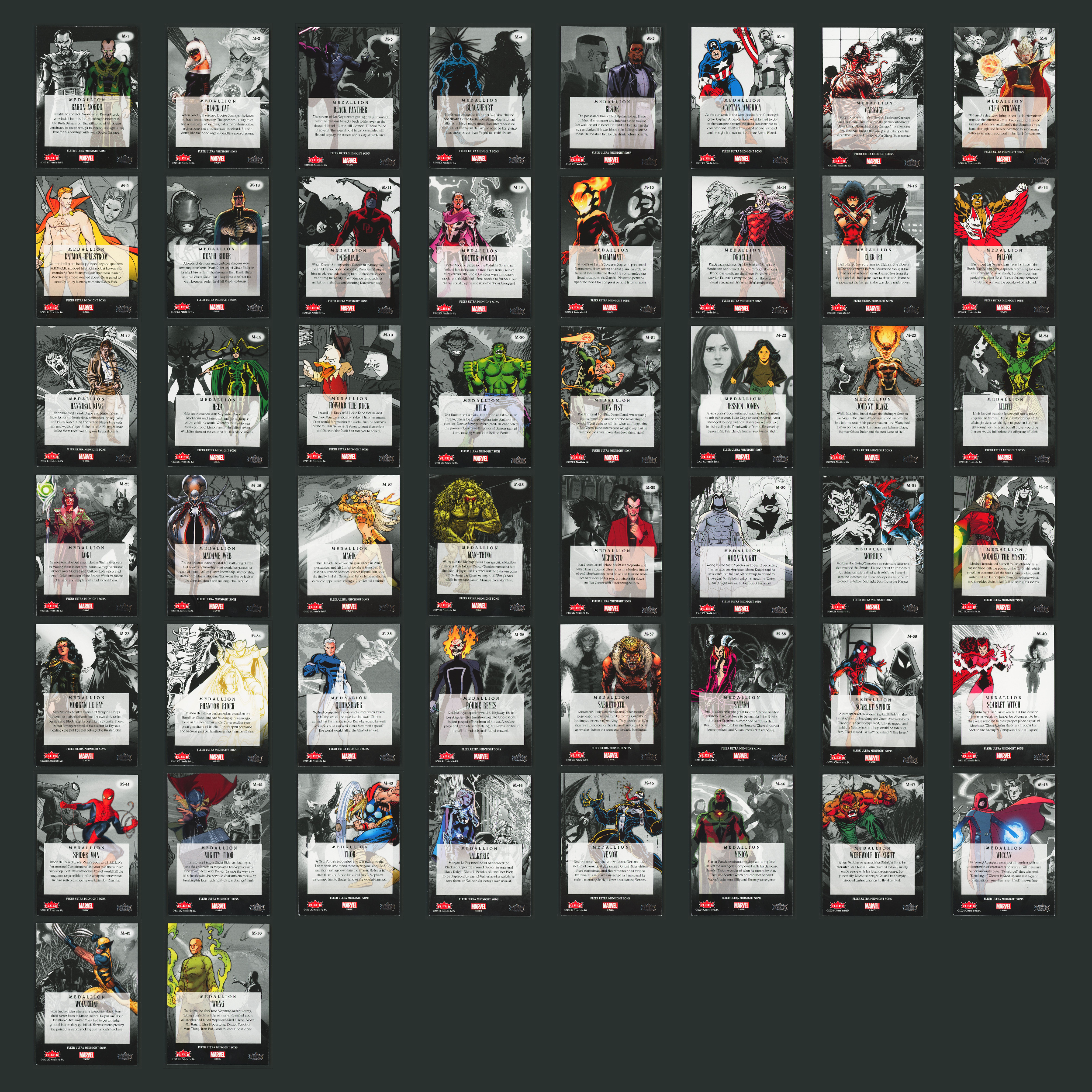 Midnight Sons Medallion Complete Set 50 Marvel Cards #1-50 NM 2023 Fleer Ultra