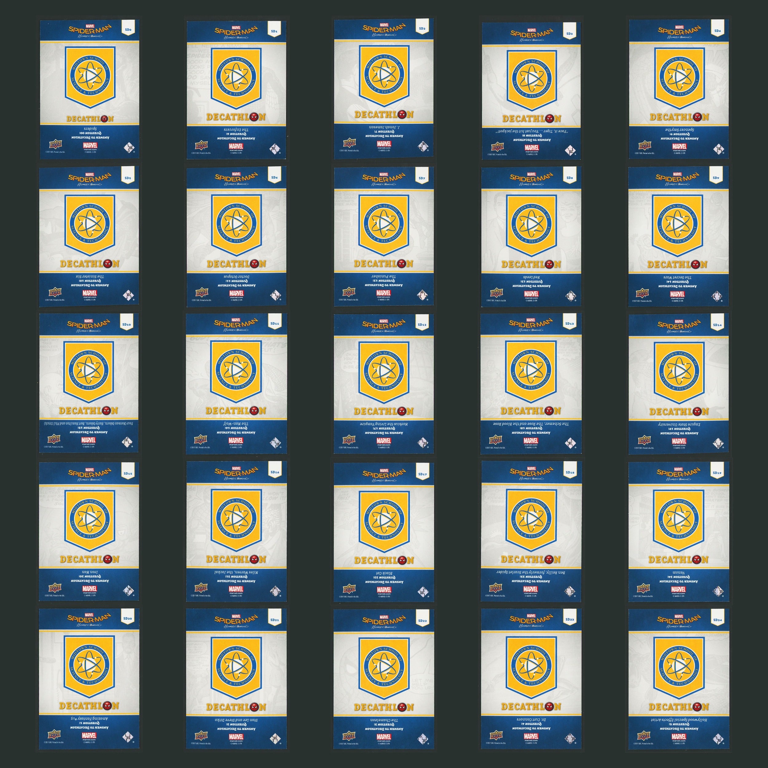 Spider-Man Homecoming Decathlon Complete Set 25 Cards #0-24 NM 2017 Upper Deck