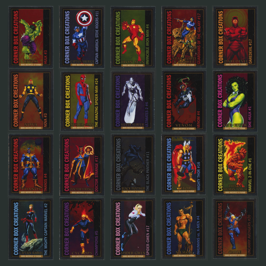 Corner Box Creations Complete Set #CB1-CB20 2024 Marvel Masterpieces 92 Platinum