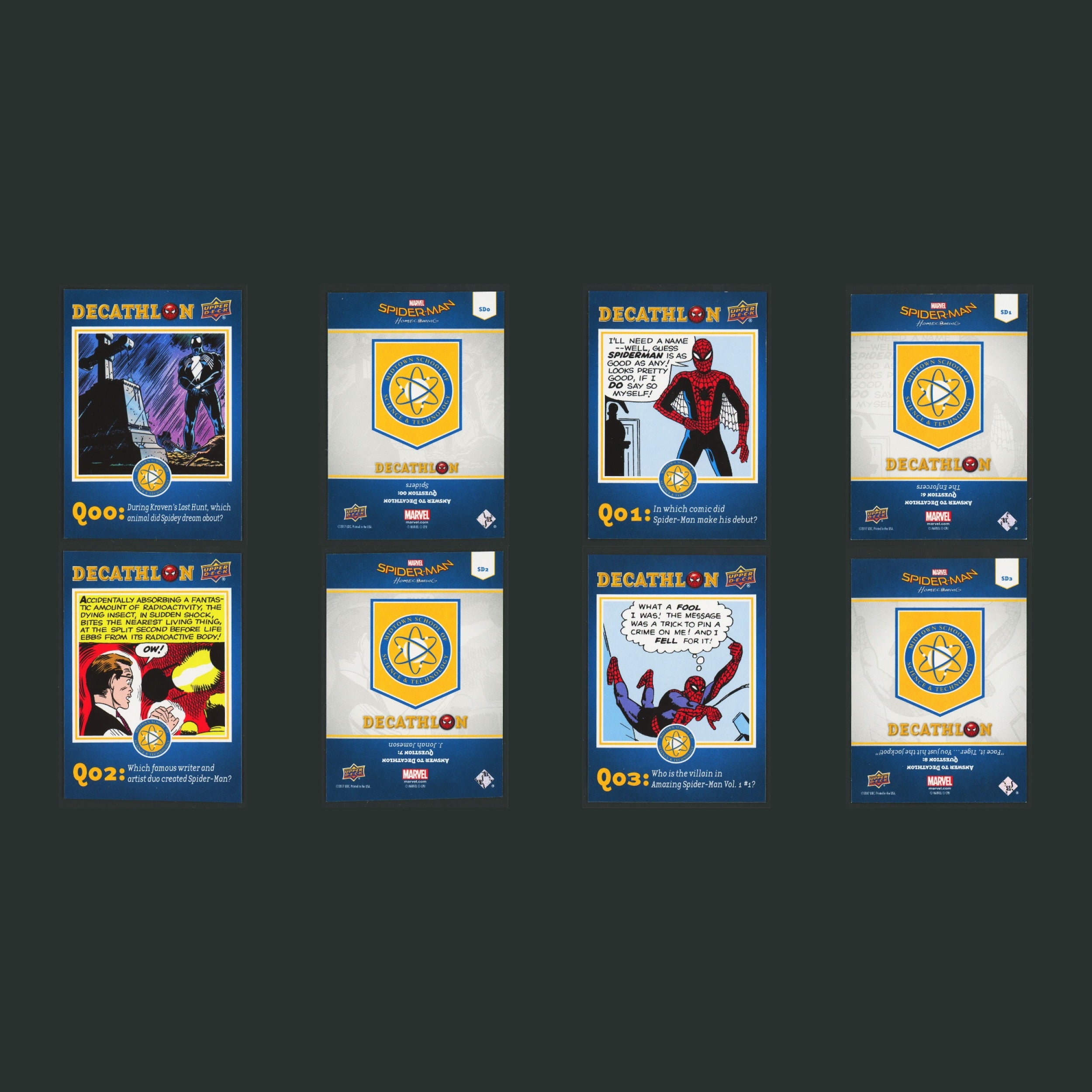 Spider-Man Homecoming Decathlon Complete Set 25 Cards #0-24 NM 2017 Upper Deck