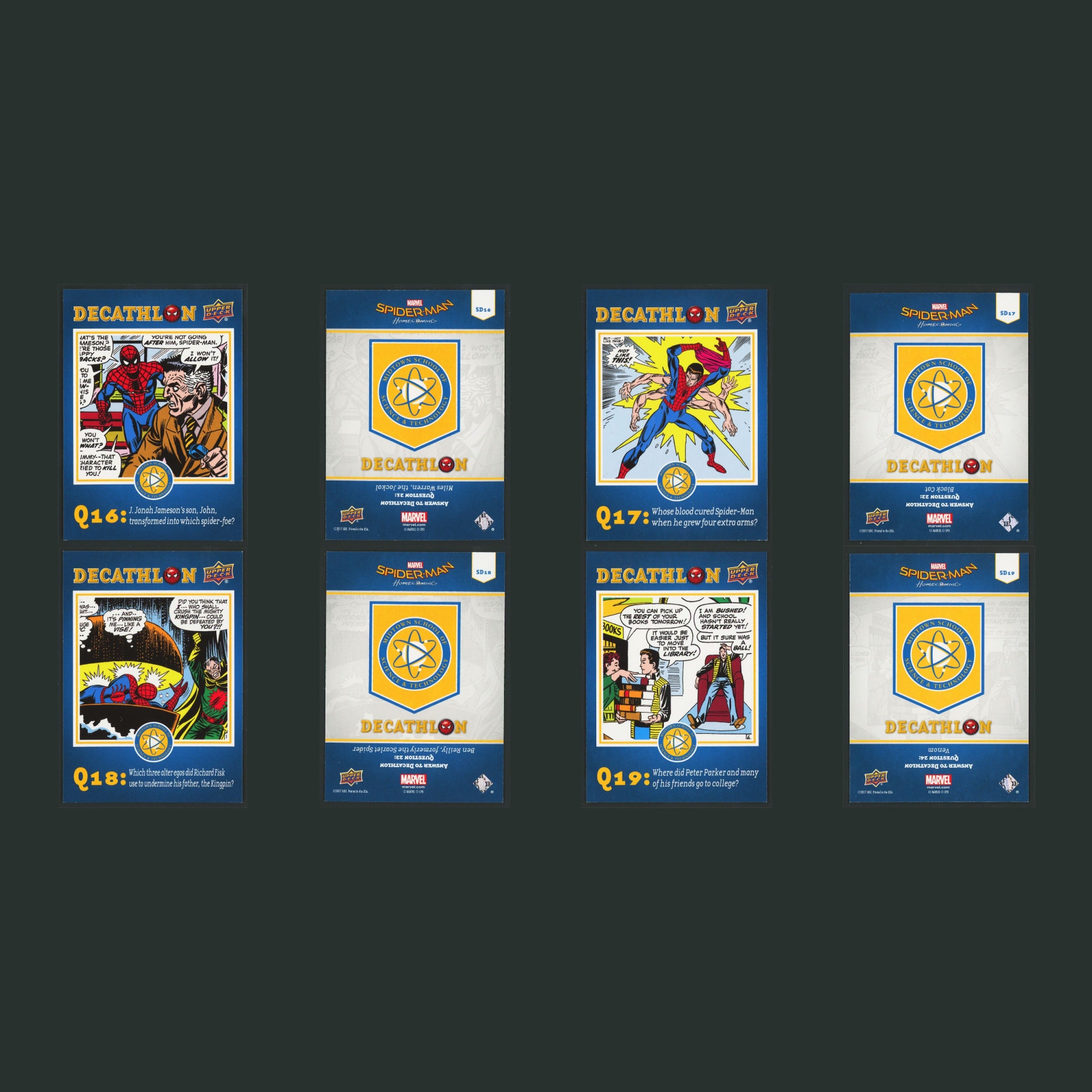 Spider-Man Homecoming Decathlon Complete Set 25 Cards #0-24 NM 2017 Upper Deck