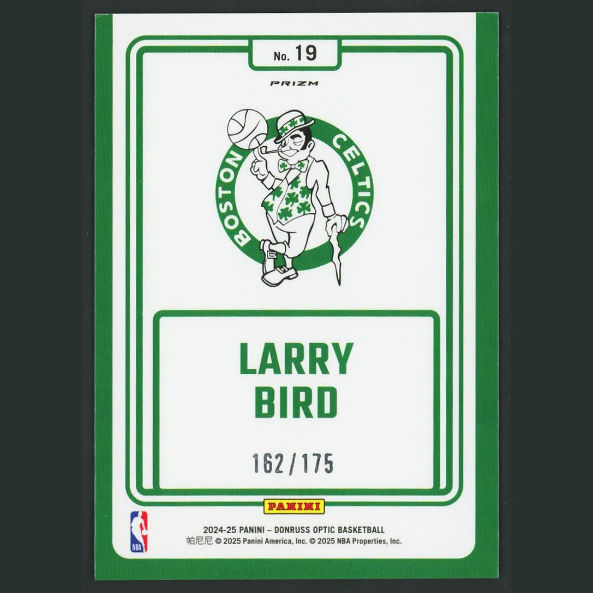 Larry Bird /175 #19 2024-25 Donruss Optic Winner Stays Hyper Blue Boston Celtics