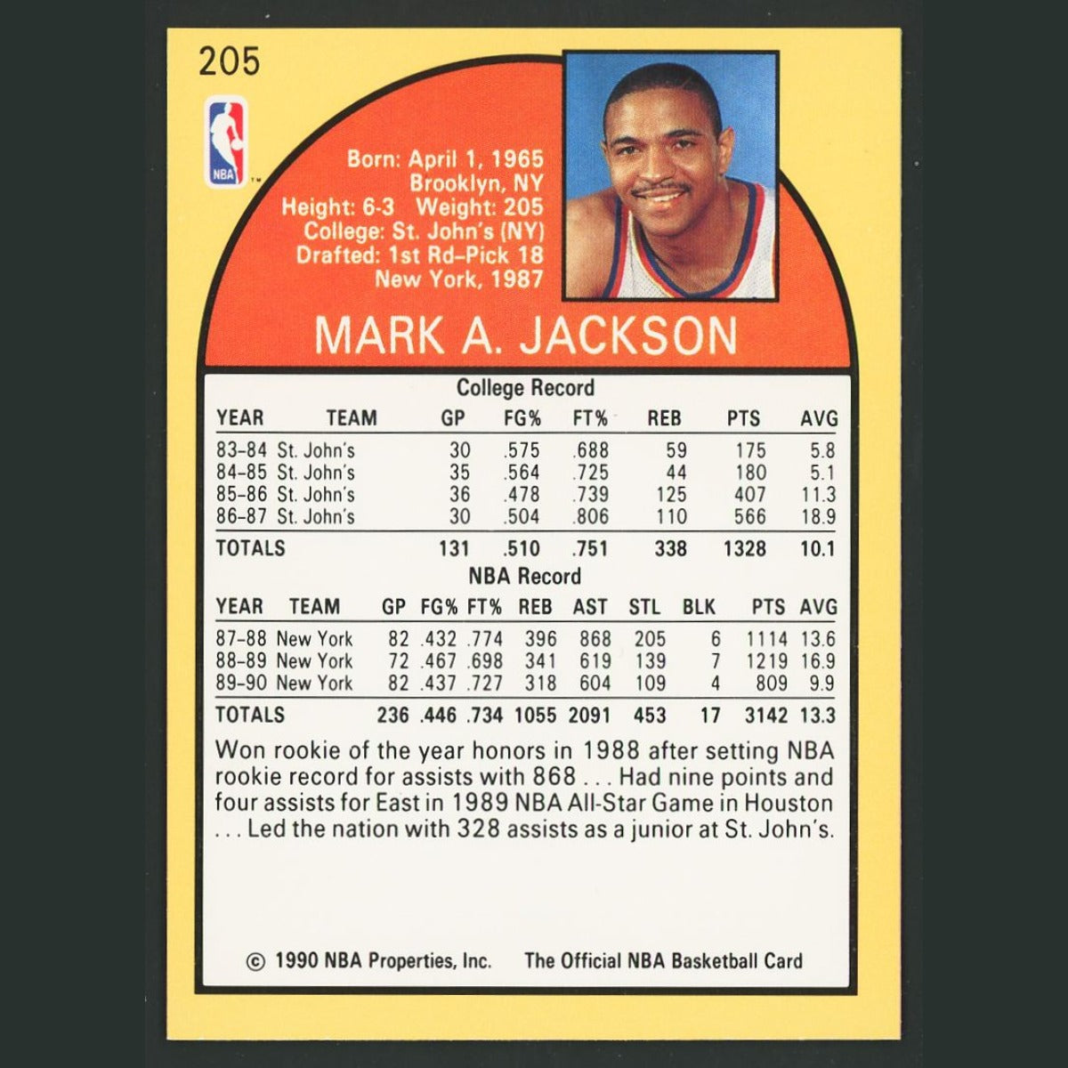 Mark Jackson #205 1990-91 Hoops New York Knicks Basketball Card NBA