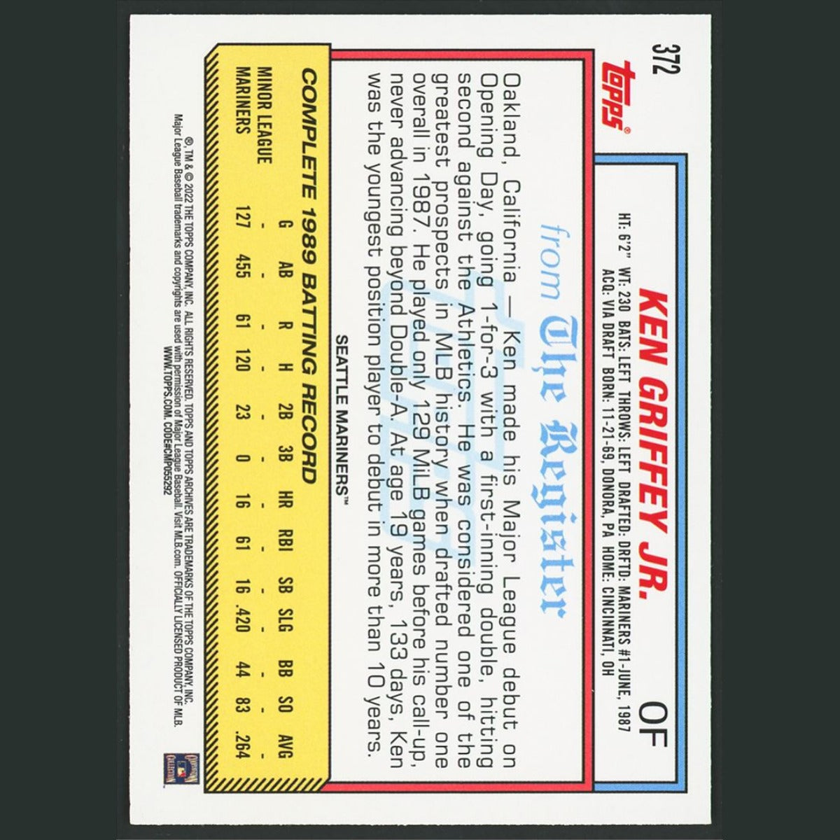 Ken Griffey Jr. #372 2022 Topps Archives Seattle Mariners Baseball Card MLB