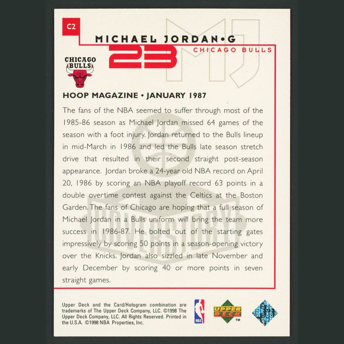 Michael Jordan #C2 1998-99 Upper Deck Living Legend Cover Story Chicago Bulls