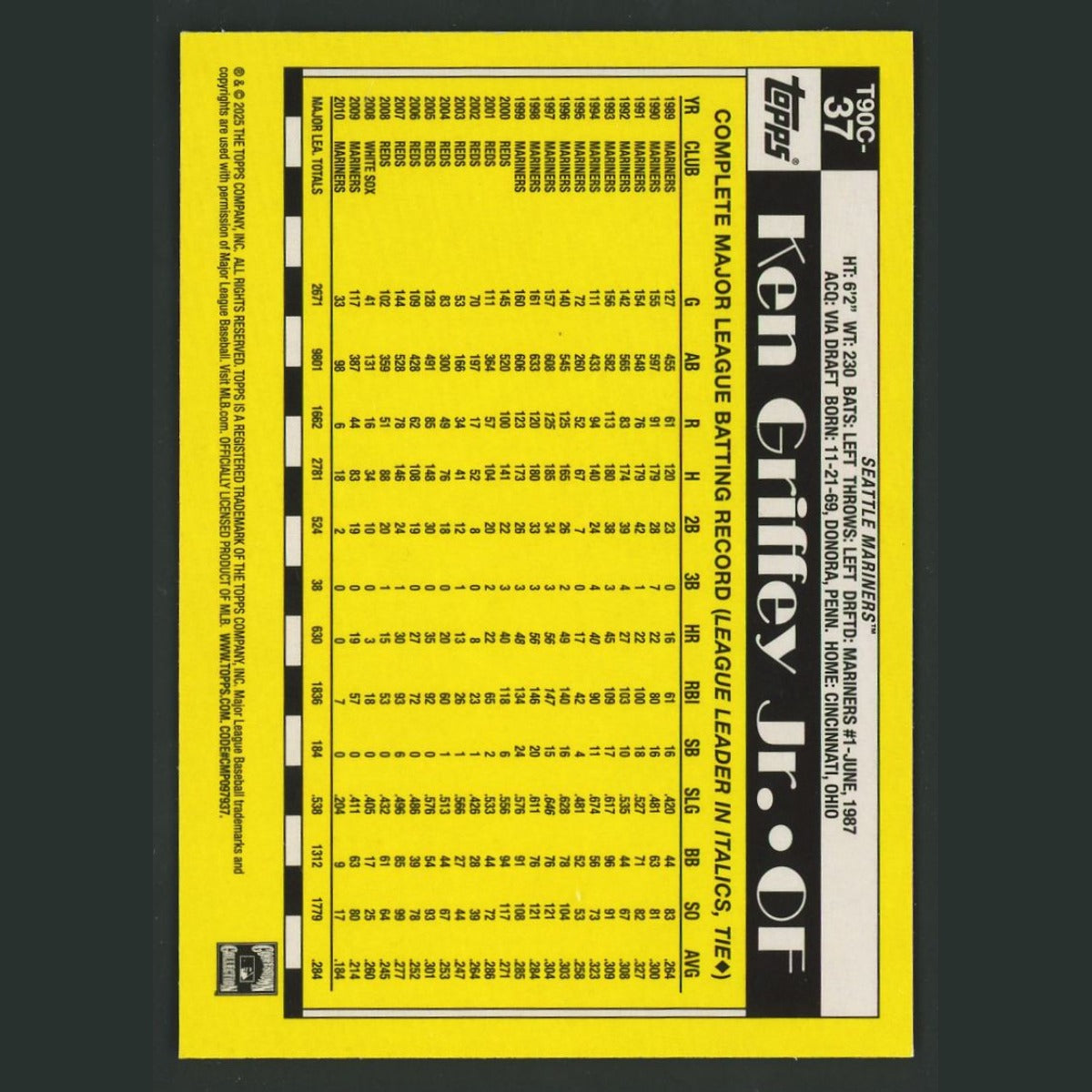 Ken Griffey Jr #T90C-37 2025 Topps Chrome Silver Pack Seattle Mariners Baseball