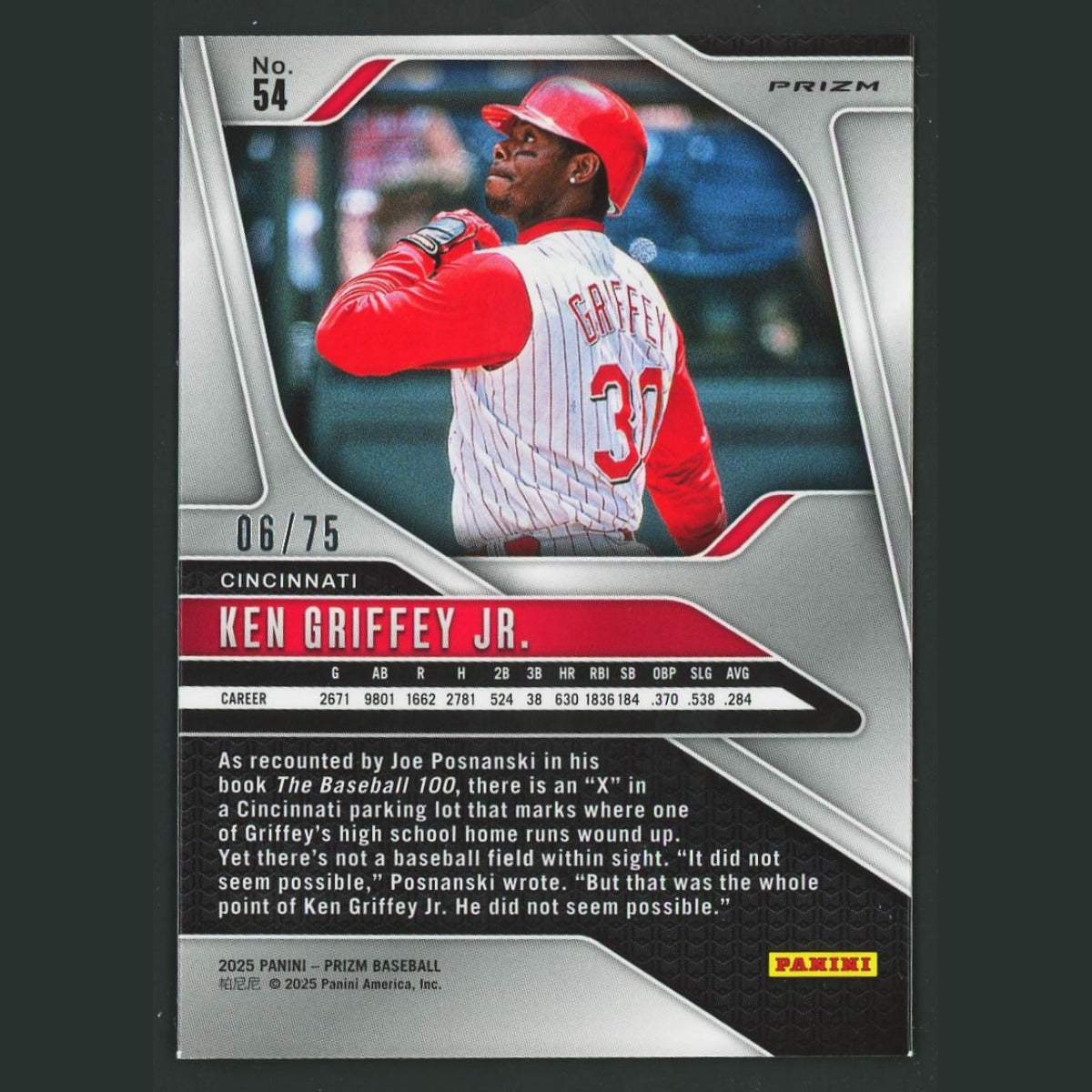 Ken Griffey Jr /75 #54 2025 Panini Prizm Green Scope Prizms Cincinnati Reds Card