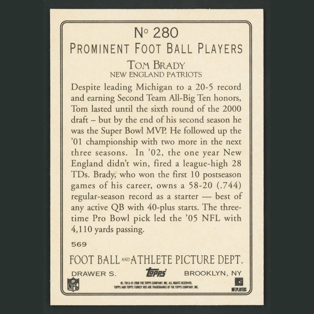 Tom Brady #280 2006 Topps Turkey Red New England Patriots Football Card NFL