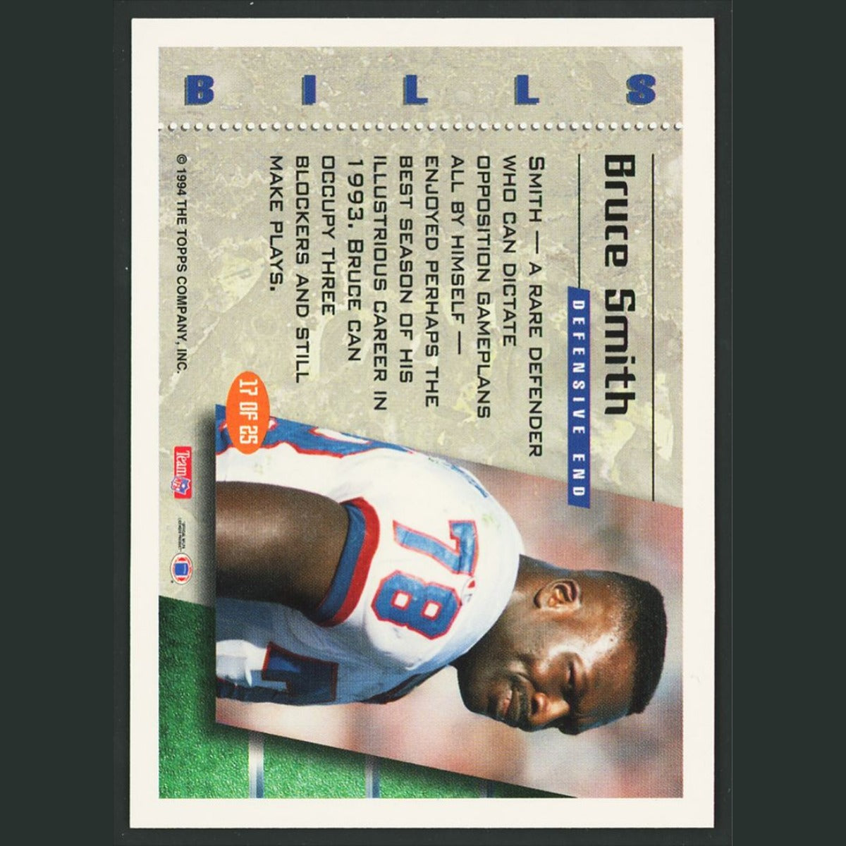 Bruce Smith #17 1994 Topps Buffalo Bills Football Card NFL