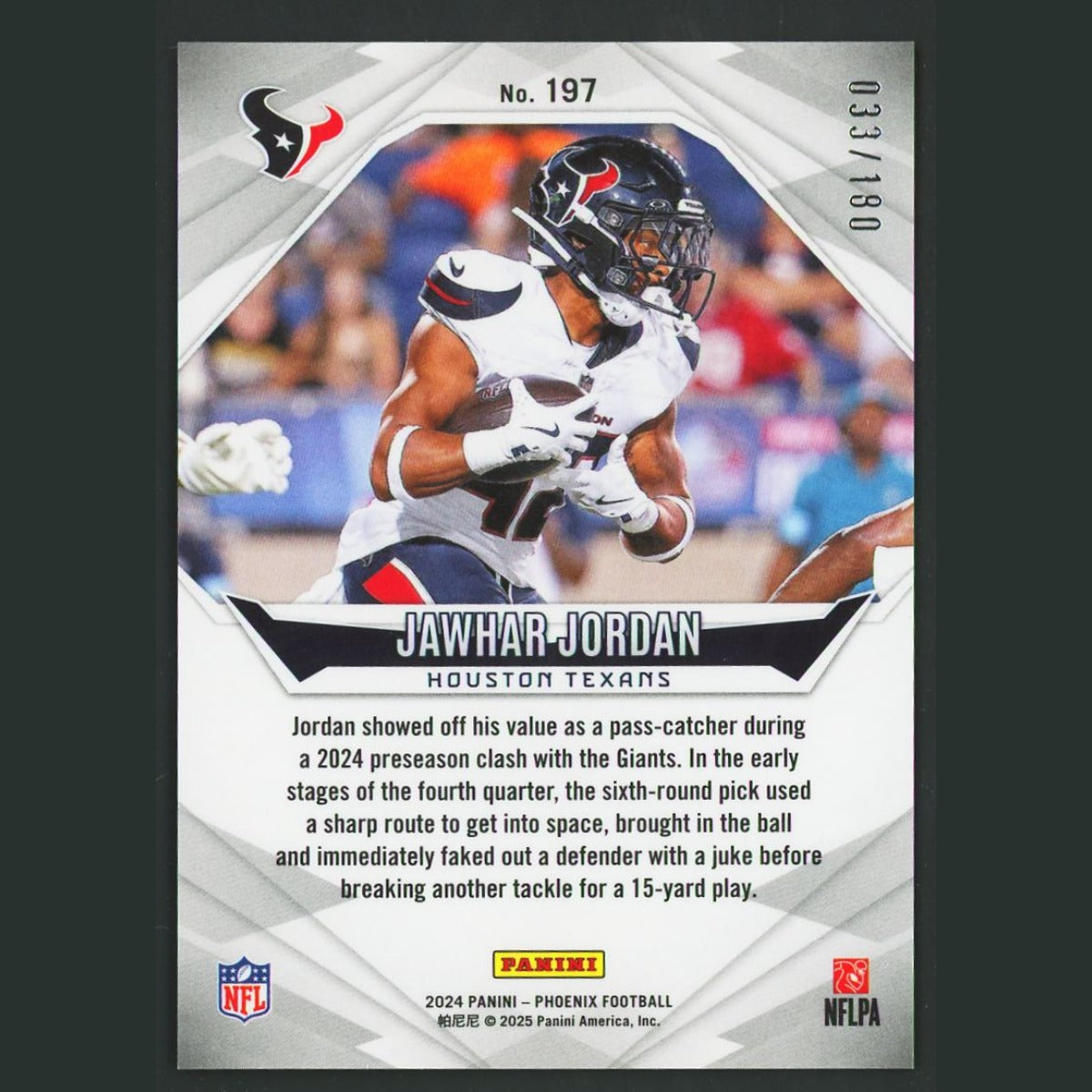 Jawhar Jordan /180 #197 2024 Panini Phoenix Stars Houston Texans Football Card