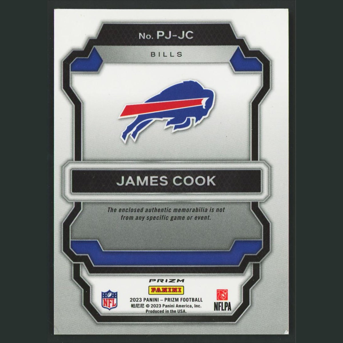 James Cook #PJ-JC 2022 Panini Prizm Premier Jerseys Neon Green Pulsar Bills Card