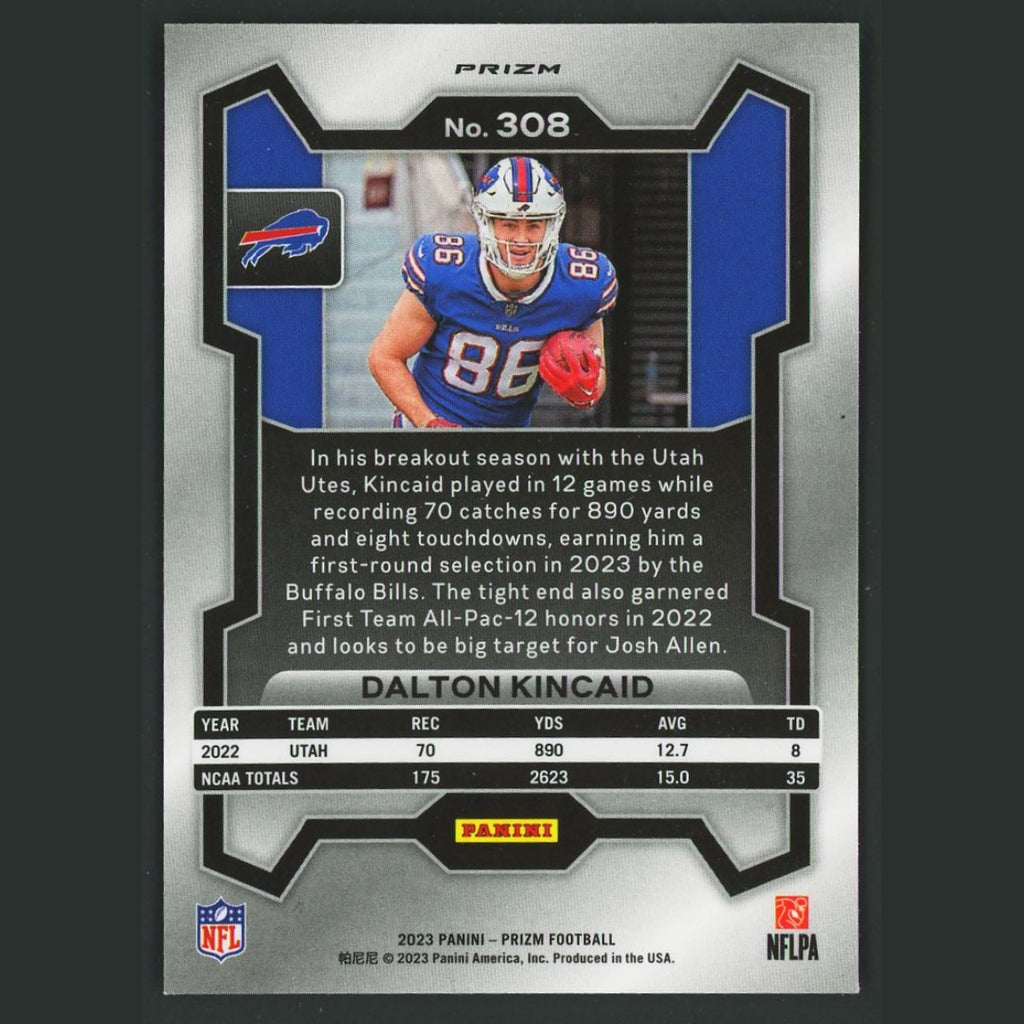 Dalton Kincaid Rookie #308 2023 Panini Prizm Rookies Neon Green Pulsar Bills NFL