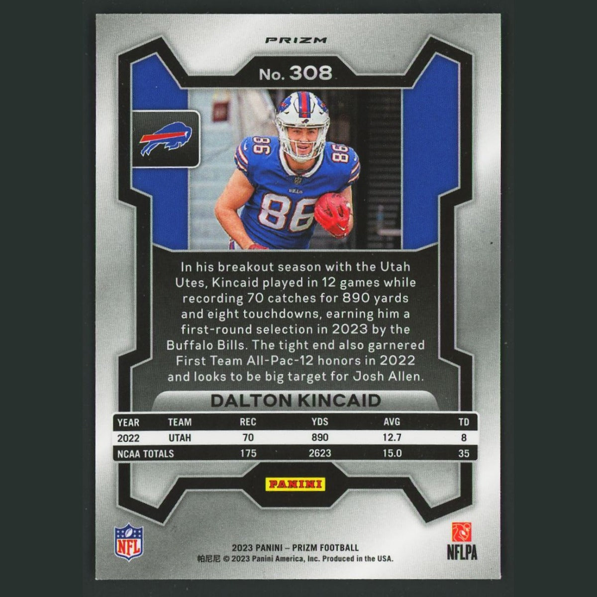 Dalton Kincaid Rookie #308 2023 Panini Prizm Rookies Neon Green Pulsar Bills NFL