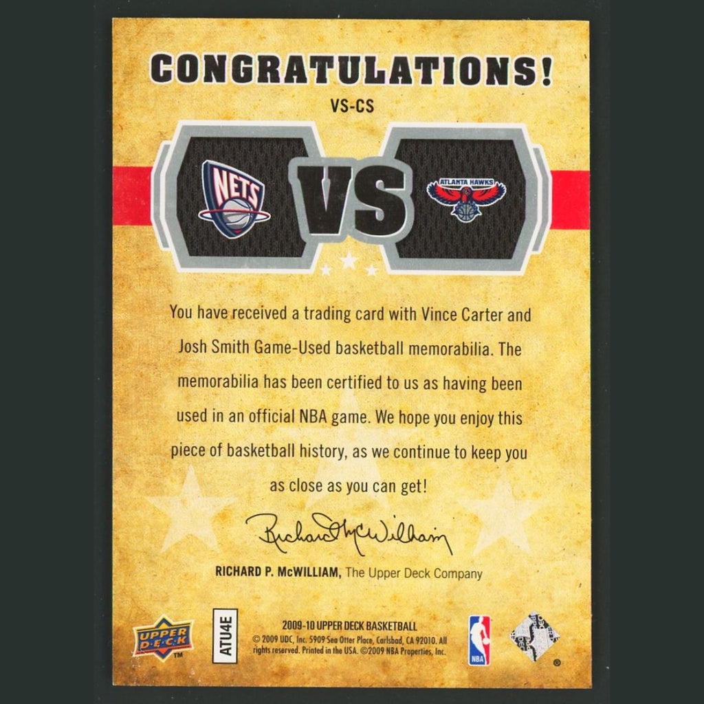 Josh Smith/Vince Carter Patch /600 #VS-CS 2009-10 Upper Deck VS Dual Materials