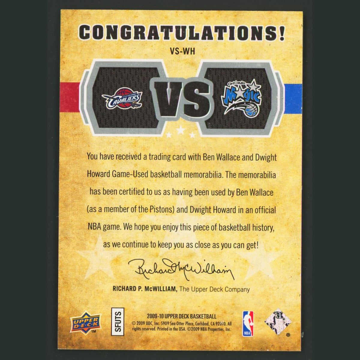 Ben Wallace/Dwight Howard Patch /570 #VS-WH 2009-10 Upper Deck VS Dual Materials