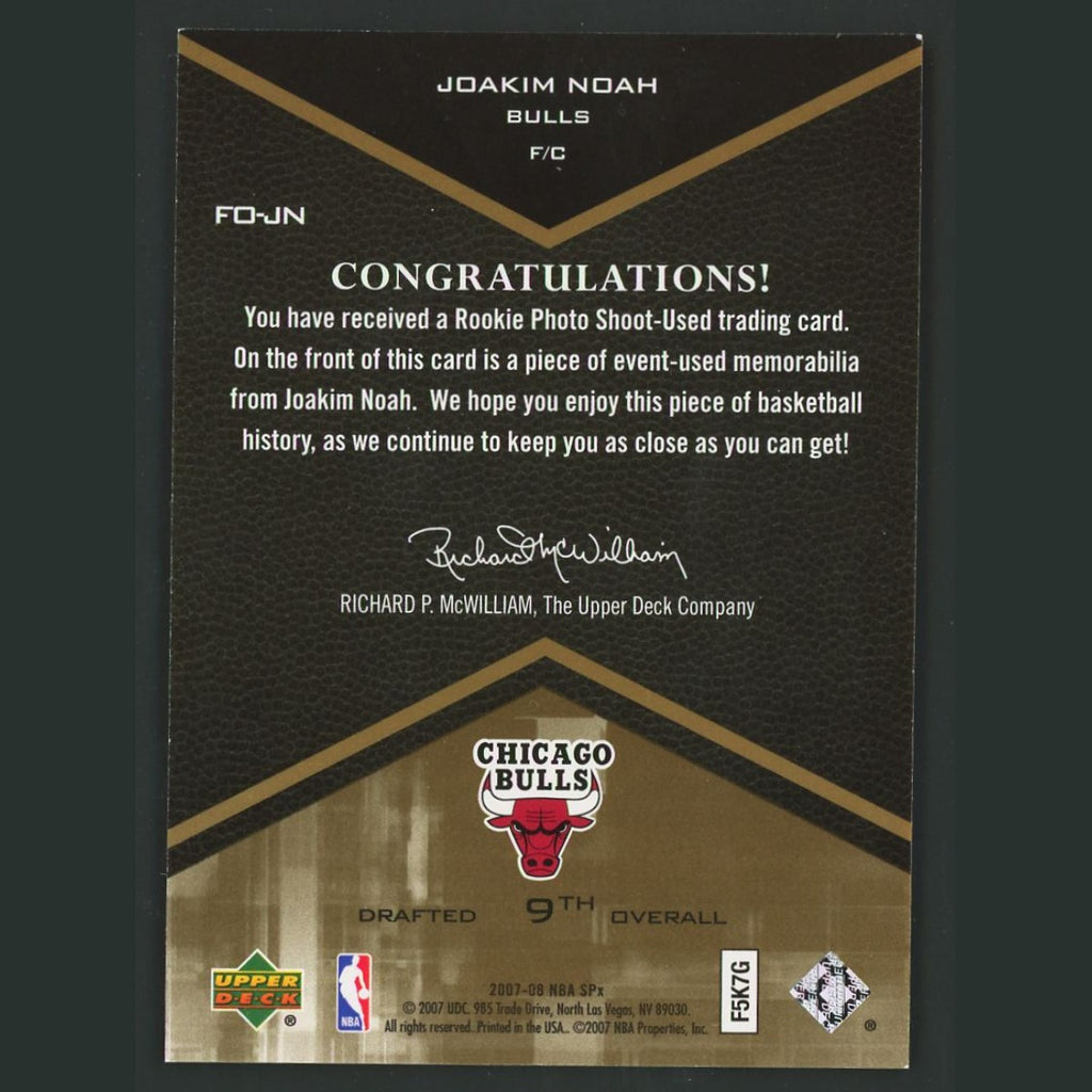 Joakim Noah Rookie Patch #FO-JN 2007-08 SPx Freshman Orientation Chicago Bulls