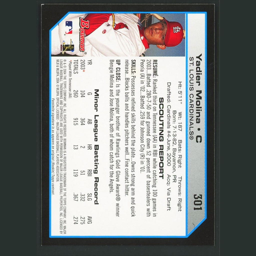 Yadier Molina Rookie #301 2004 Bowman St. Louis Cardinals Baseball Card MLB