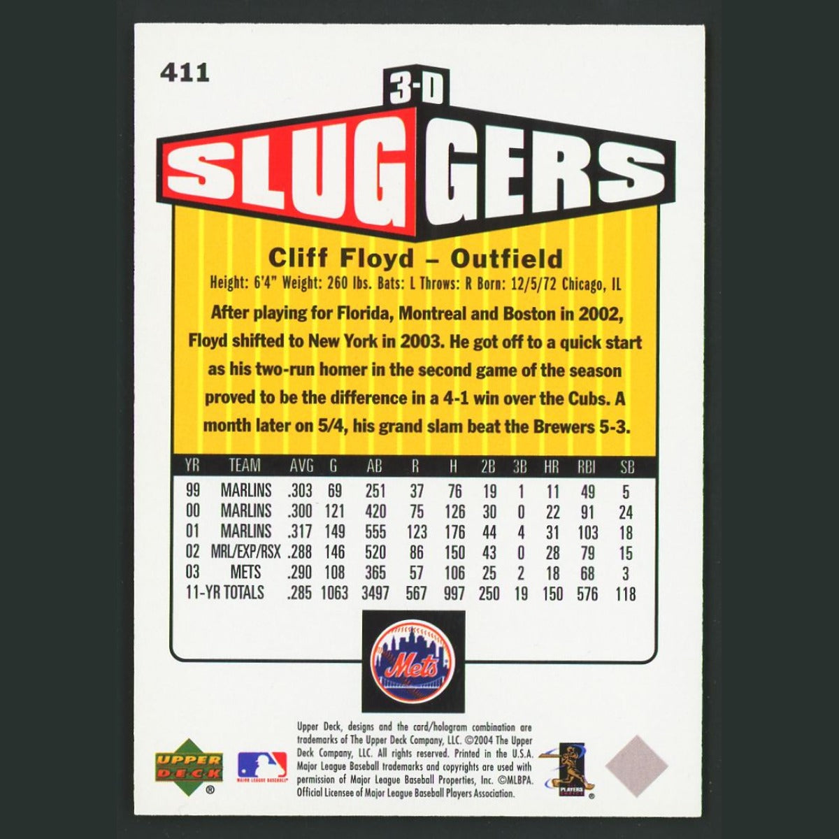 Cliff Floyd #411 2004 Upper Deck Vintage 3-D Sluggers New York Mets Baseball MLB