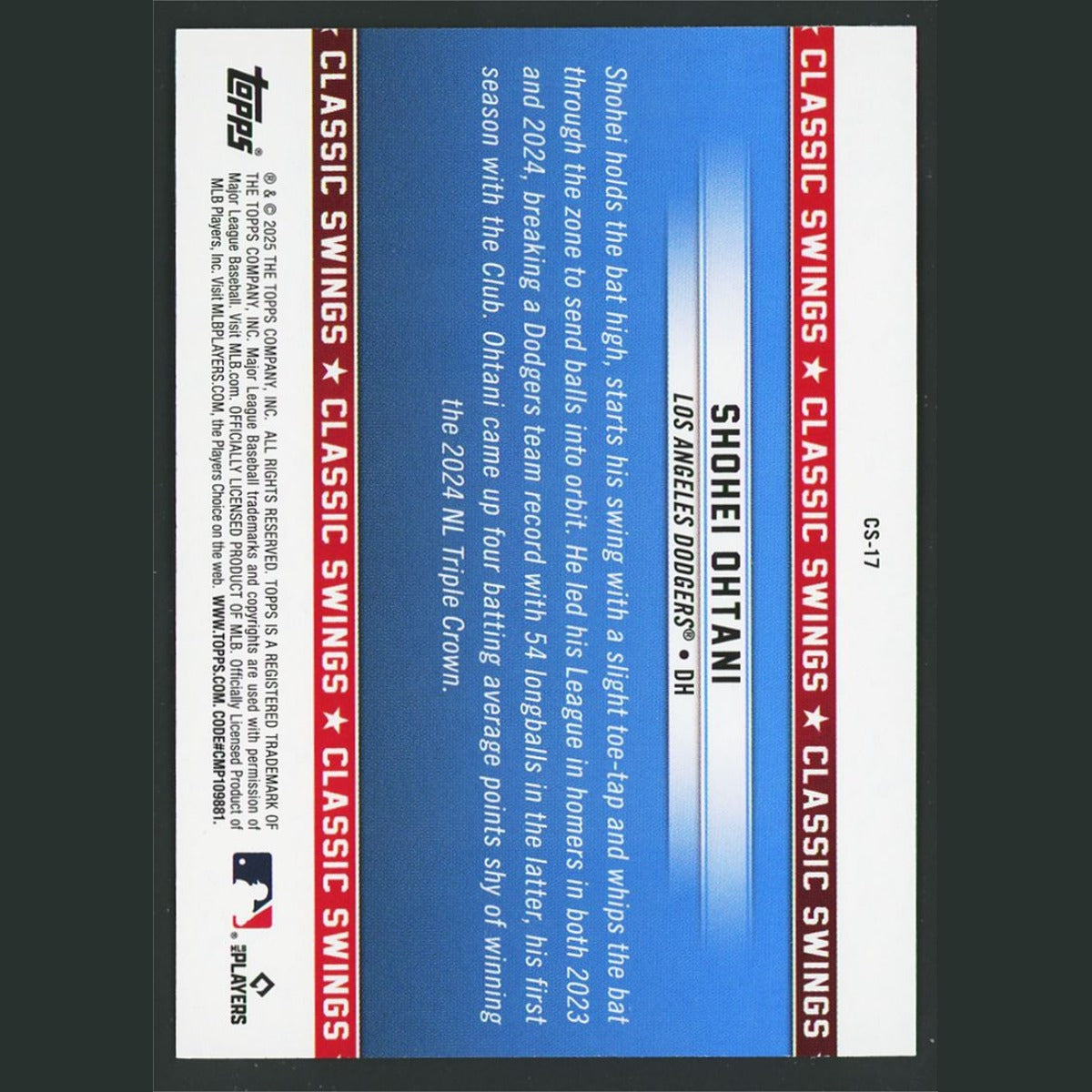 Shohei Ohtani #CS-17 2025 Topps All-Star Game Classic Swings Los Angeles Dodgers