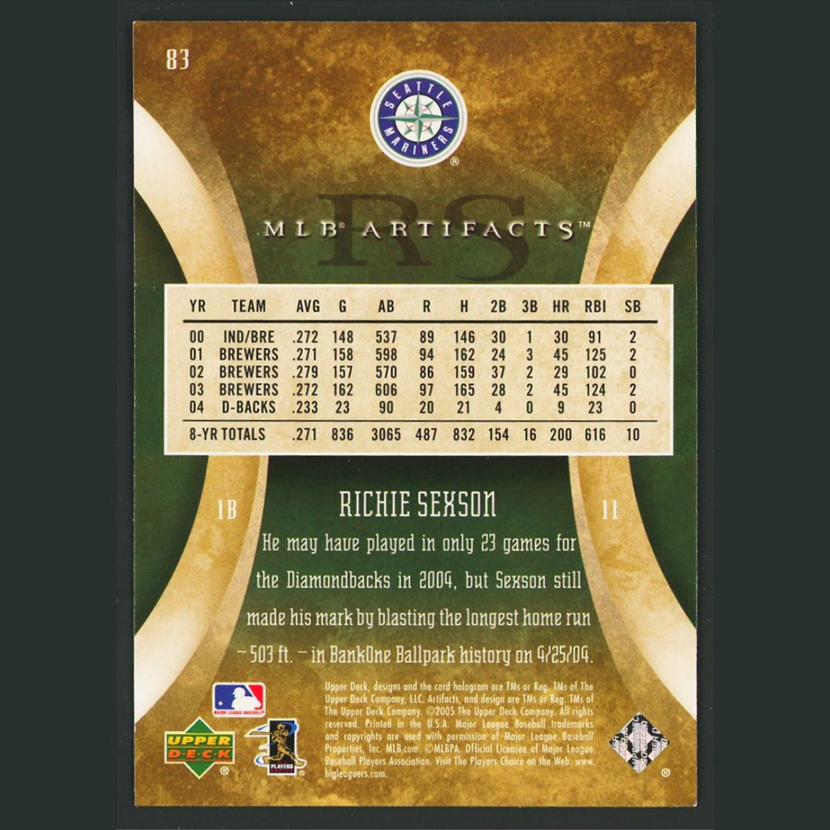 Richie Sexson #83 2005 Upper Deck Artifacts UD PROMO Seattle Mariners Baseball