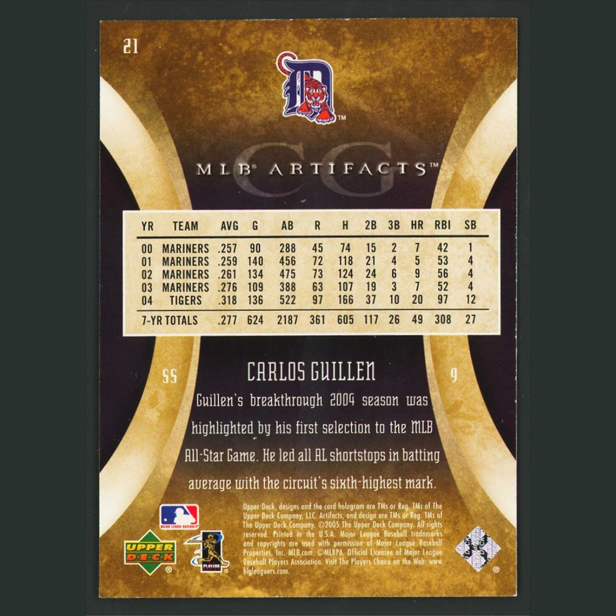 Carlos Guillen #21 2005 Upper Deck Artifacts UD PROMO Detroit Tigers Baseball