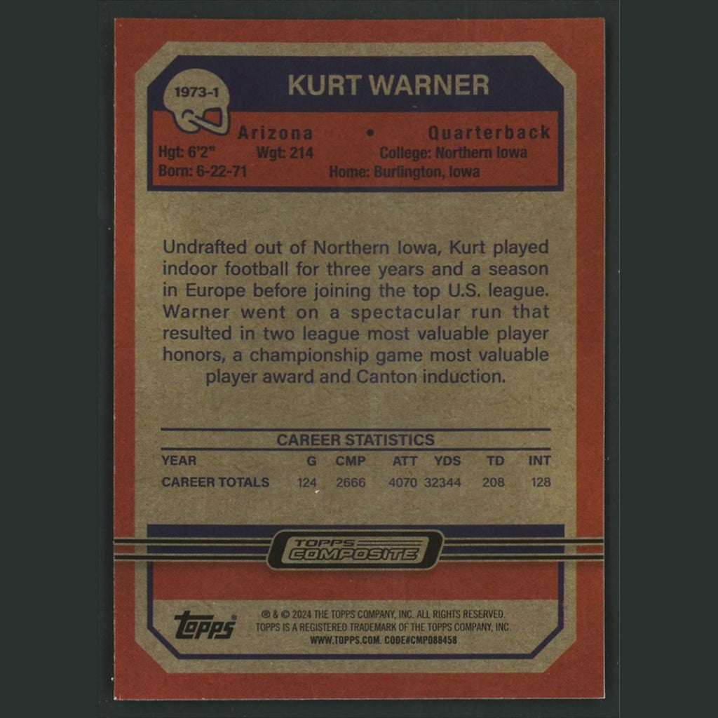 Kurt Warner #1973-1 2023 Topps Composite Football Pink Refractor Cardinals Card