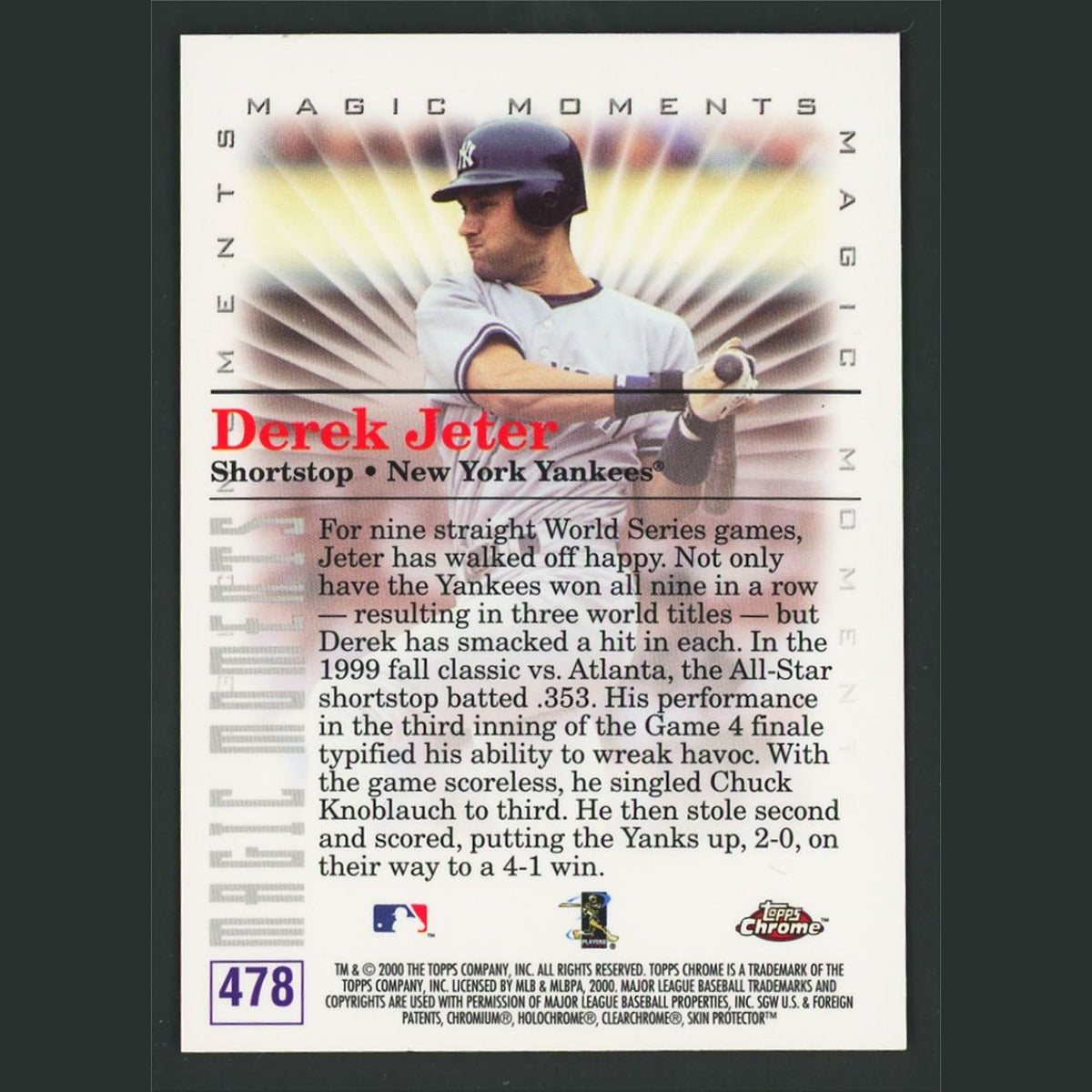 Derek Jeter #478E 2000 Topps Chrome New York Yankees Baseball Card MLB