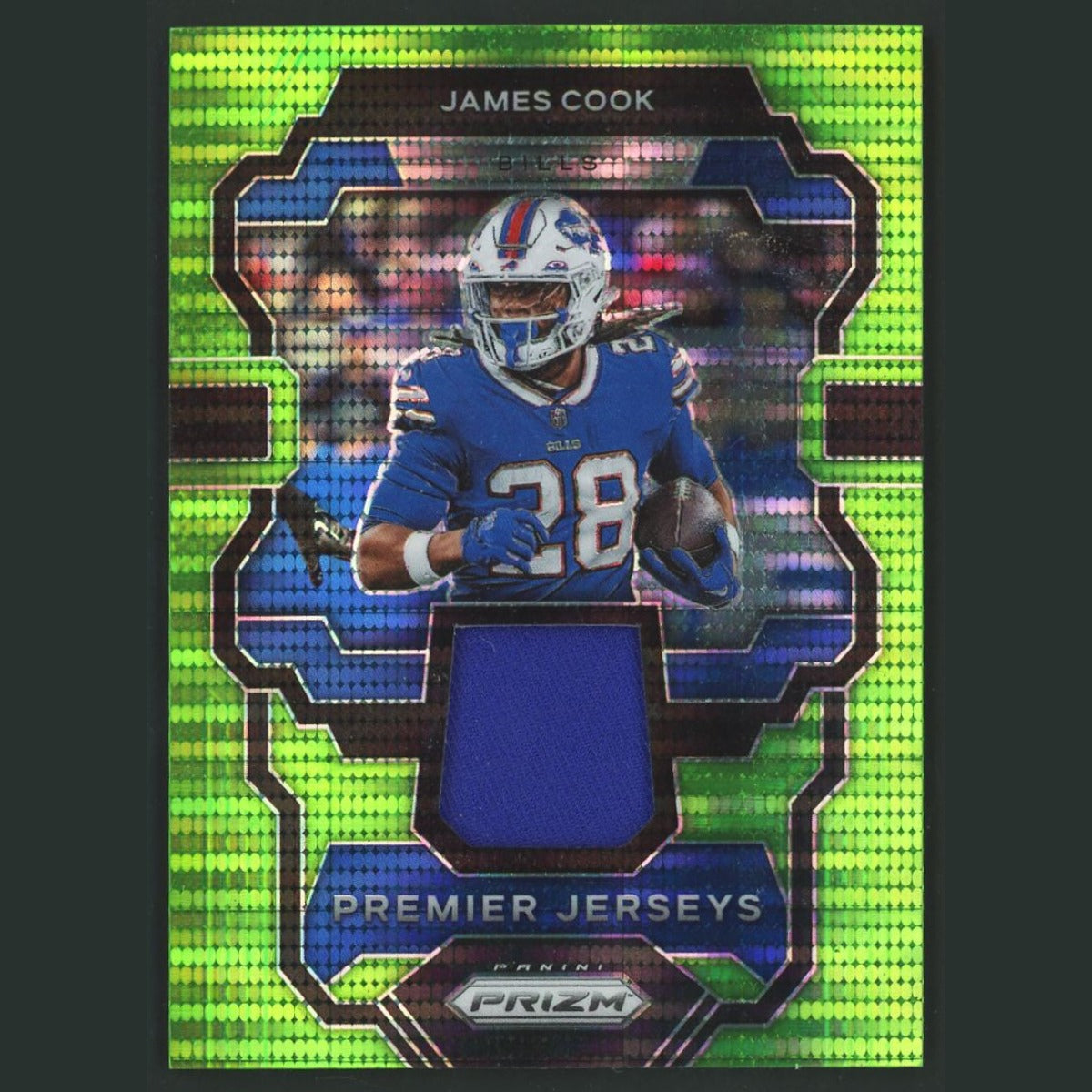 James Cook #PJ-JC 2022 Panini Prizm Premier Jerseys Neon Green Pulsar Bills Card