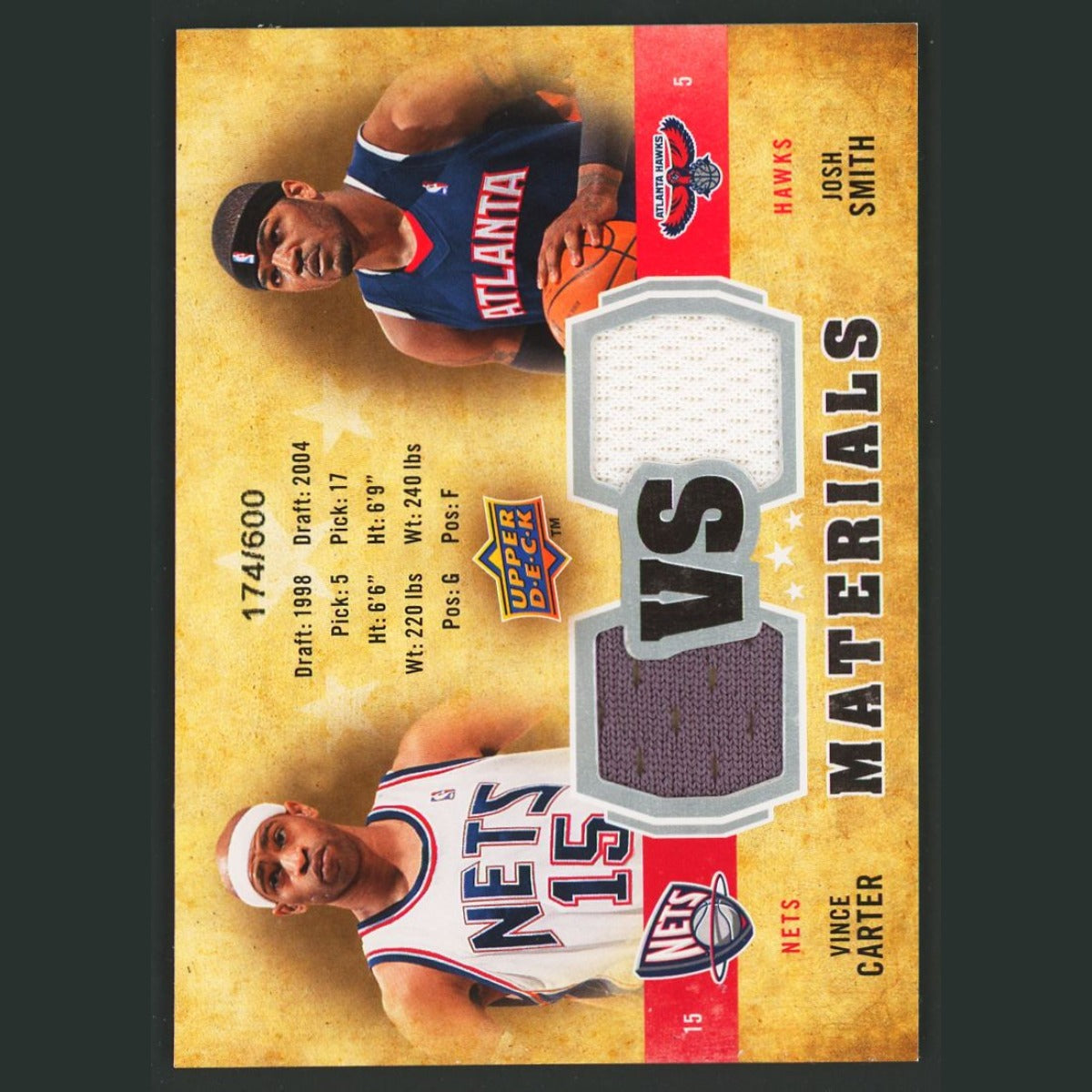 Josh Smith/Vince Carter Patch /600 #VS-CS 2009-10 Upper Deck VS Dual Materials
