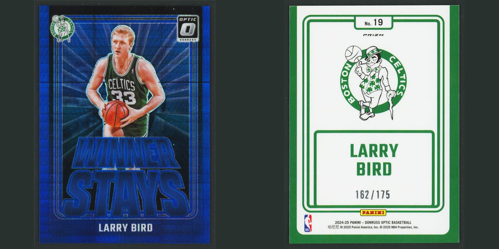 Larry Bird /175 #19 2024-25 Donruss Optic Winner Stays Hyper Blue Boston Celtics