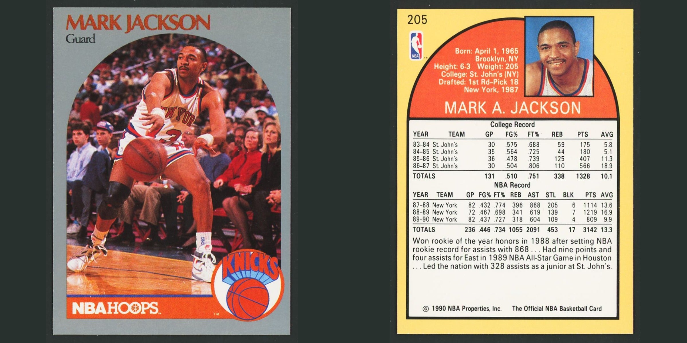 Mark Jackson #205 1990-91 Hoops New York Knicks Basketball Card NBA