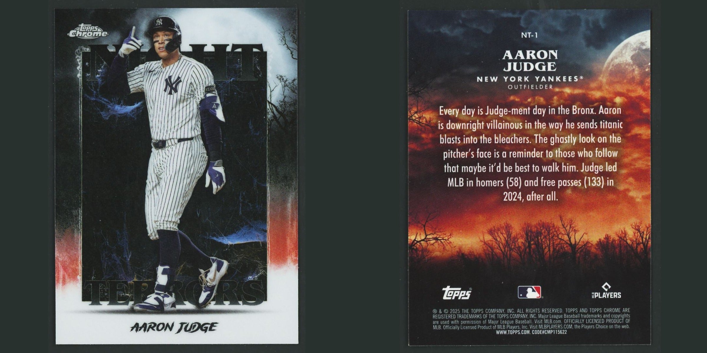 Aaron Judge #NT-1 2025 Topps Chrome Update Night Terrors New York Yankees Card