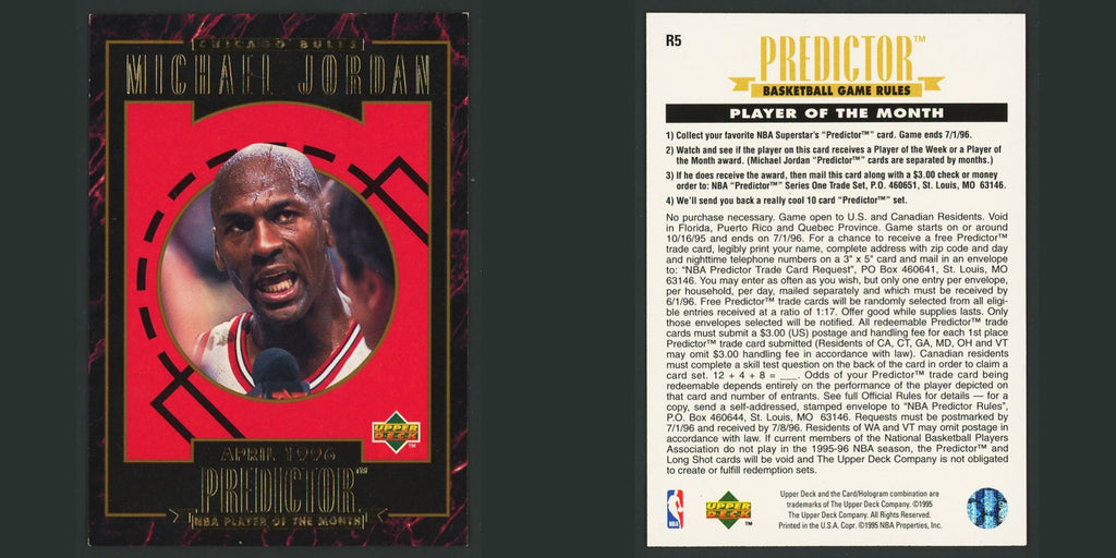 Michael Jordan #R5 1995-96 Upper Deck Predictors Player of the Month Bulls Card