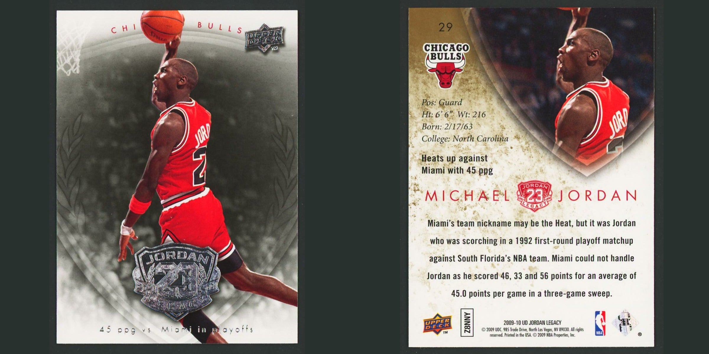 Michael Jordan #29 2009-10 Upper Deck Michael Jordan Legacy Collection Bulls NBA