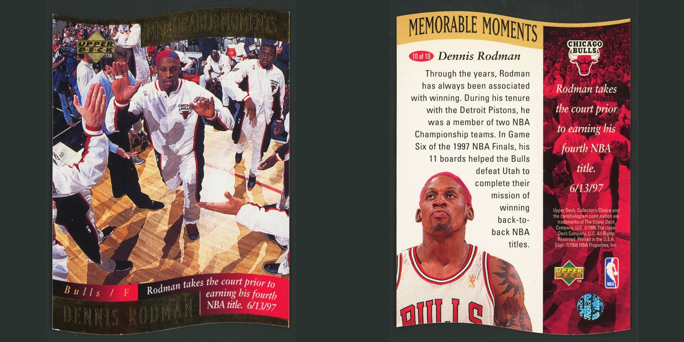 Dennis Rodman #10 1997-98 Collectors Choice Memorable Moments Chicago Bulls Card